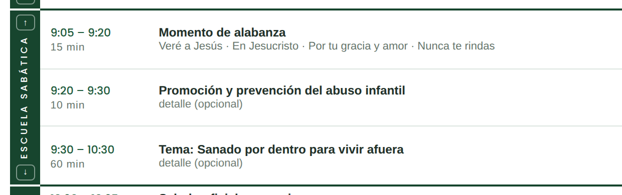 La banda verde de la sección, con sus flechas para moverla completa.