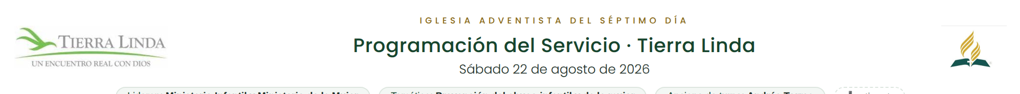 El encabezado: logos, título, fecha y las etiquetas ovaladas.