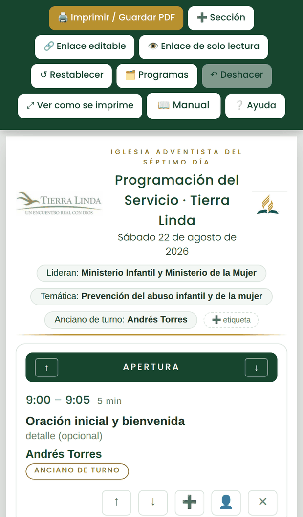 En el teléfono cada espacio es una tarjeta, con letra normal y botones grandes.