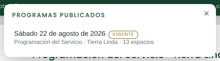 La lista de programas anteriores, con el vigente marcado.