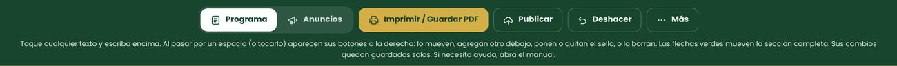 La barra: las dos hojas a la izquierda, las dos acciones del sábado, y el resto en «⋯ Más».